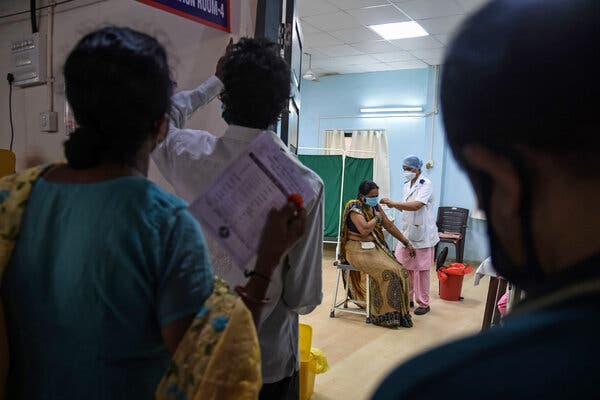 A Covid-19 vaccination center on Thursday in Mumbai. India’s plans to expand vaccine access to everyone 18 and older stalled as supplies ran low.